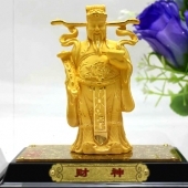 千足鑄金財(cái)神金銀擺件，絨沙金純金財(cái)神像擺件定制